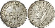 монета Ньюфаундленд 5 центов 1945