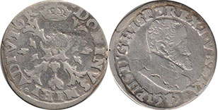 монета Испанские Нидерланды 1/10 филипсдаалдера 1572