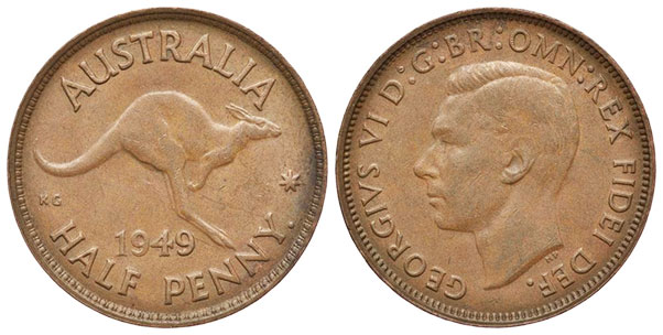 Австралия монета 1/2 пенни 1949