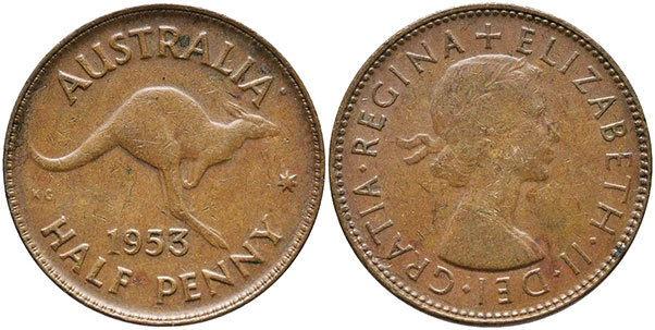 Австралия монета 1/2 пенни 1953 Elizabeth II