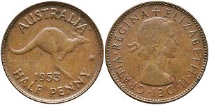 монета Австралия 1/2 пенни 1953