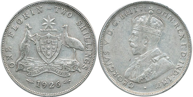 Австралия серебро монета 1 флорин 1926