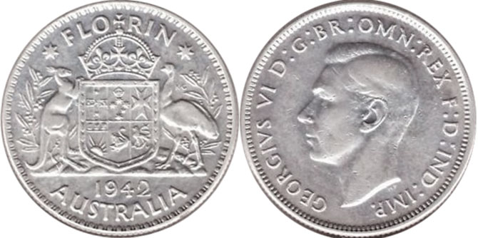 Австралия монета 1 флорин 1942