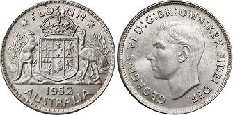 монета Австралия 1 флорин 1952