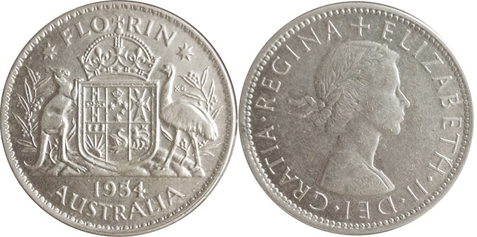 Австралия монета 1 флорин 1954 Elizabeth II