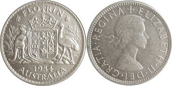 монета Австралия 1 флорин 1954