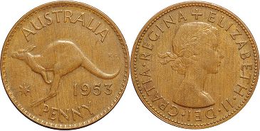 монета Австралия 1 пенни 1953