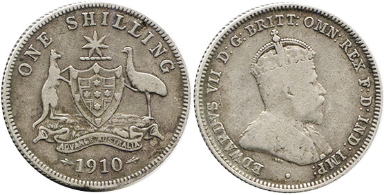 Австралия серебро монета 1 шиллинг 1910