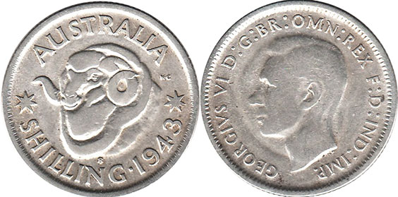 Австралия монета 1 шиллинг 1943