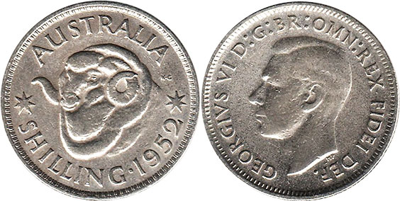 Австралия монета 1 шиллинг 1952