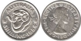 монета Австралия 1 шиллинг 1954