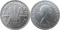 монета Австралия 3 пенса 1953