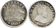 монета Австралия 6 пенсов 1910