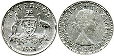 монета Австралия 6 пенсов 1954