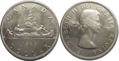 монета Канада 1 доллар 1963