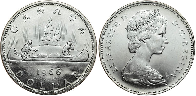 Канада монета Elizabeth II 1 доллар 1966