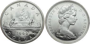 монета Канада 1 доллар 1966