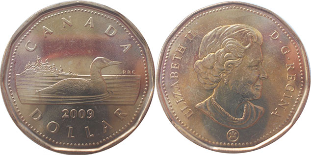 Канада монета Elizabeth II 1 доллар 2009