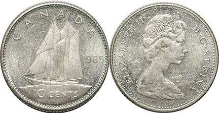 Канада монета Elizabeth II 10 центов 1965 dime