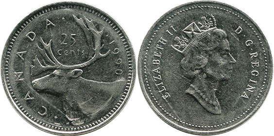 Канада монета Elizabeth II 25 центов 1990
