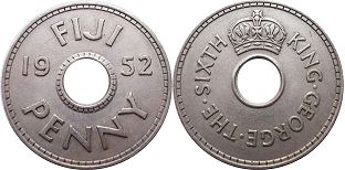 монета Фиджи 1 пенни 1952