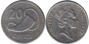 монета Фиджи 20 центов 1987