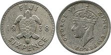 монета Фиджи 6 пенсов 1938