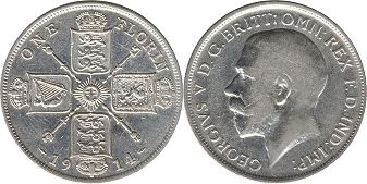 монета Великобритания 1 флорин 1914