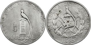 монета Гватемала 1/4 кетсаля 1925