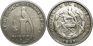монета Гватемала 1/4 кетсаля 1948