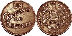 монета Гватемала 1 сентаво 1929