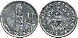 монета Гватемала 10 сентаво 1960