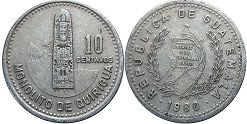 монета Гватемала 10 сентаво 1980
