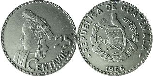 монета Гватемала 25 сентаво 1966