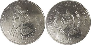монета Гватемала 25 сентаво 2000