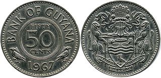 монета Гайана 50 центов 1967