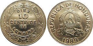 монета Гондурас 10 сентаво 1989