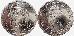 монета Ямайка 10 долларов 2012