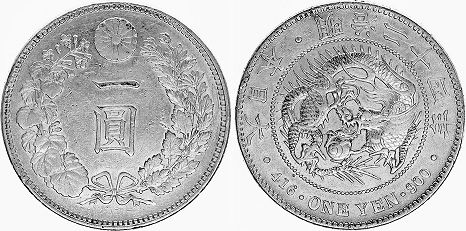 монета Япония 1 йена 1891