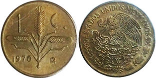 Мексика монета 1 сентаво 1970