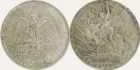 монета Мексика 1 песо 1910