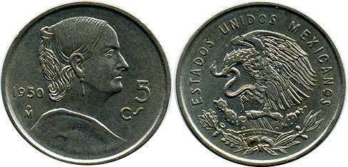 Мексика монета 5 сентаво 1950