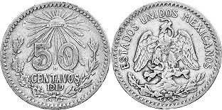 монета Мексика 50 сентаво 1919