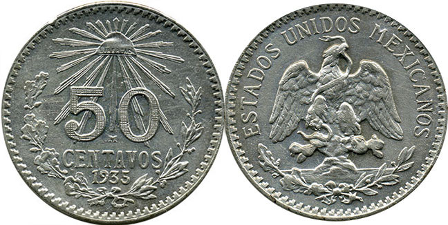 Мексика монета 50 сентаво 1935