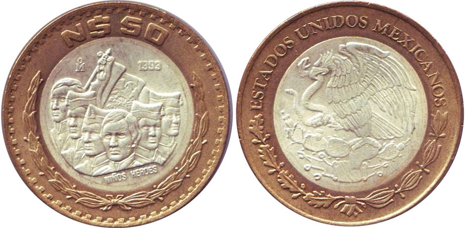 Мексика монета 50 песо 1993