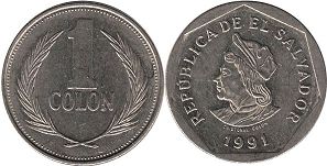 монета Сальвадор 1 колон 1991
