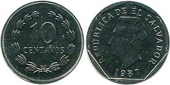 монета Сальвадор 10 сентаво 1991