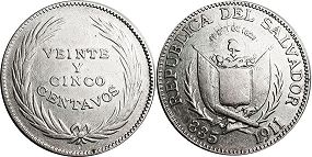 монета Сальвадор 25 сентаво 1911