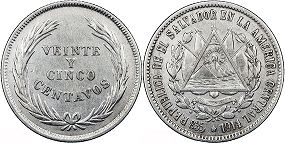 монета Сальвадор 25 сентаво 1914