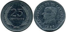 монета Сальвадор 25 сентаво 1988